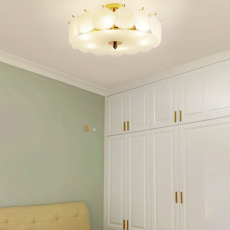 Round Semi Flush Mount Light Fixture Modern Style Glass Gold Ceiling Light
