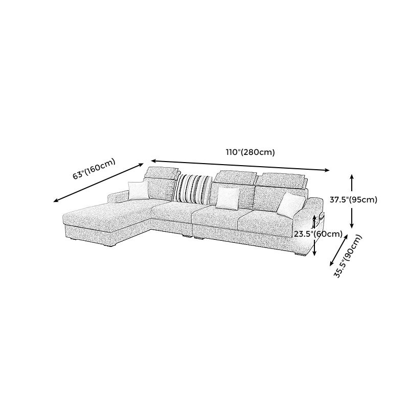 Grey Contemporary Sloped Arm Sofa with Bolster Pillows for Living Room
