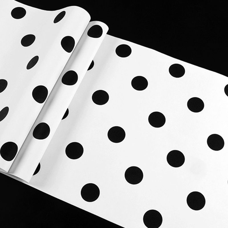 Black and White Dots and Grid 31'L x 20.5"W Non-Pasted Decorative Wallpaper