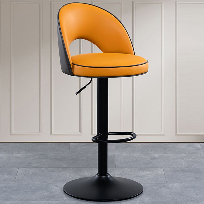 Swivel Adjustable Height Bar Stools Glam Style Faux Leather Bar Stool with Black Base