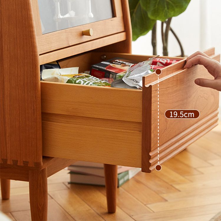 2 - Door and 1 - Drawer Solid Wood Chest 43.3" Tall Glass Paned Side Cabinet