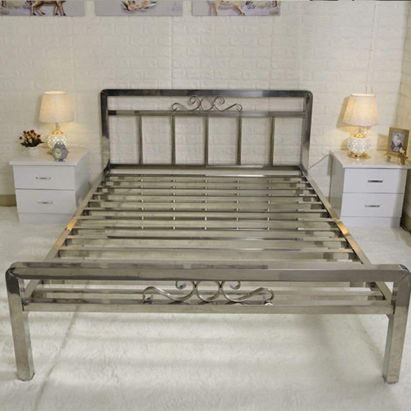 Modern Silver Steel Bed Rectangular Standard Bed with Metal Legs
