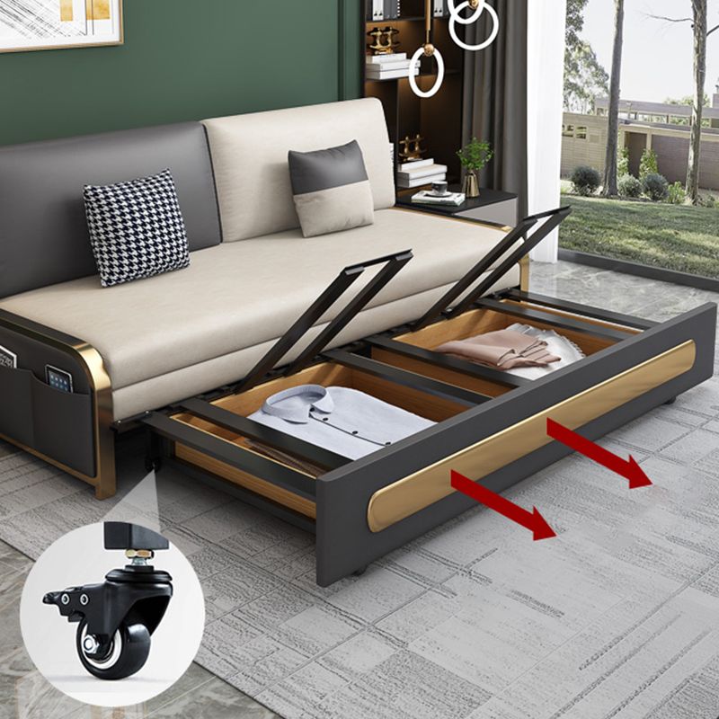 33" Wide Glam Futon Sofa Bed White Futon Sleeper Sofa with Storage