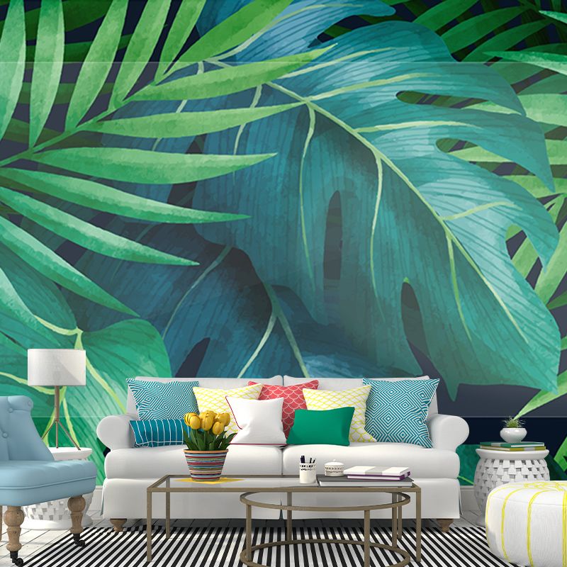 Tropical Plants Illustration Wall Decor Stain Resistant Wall Covering for Dining Room