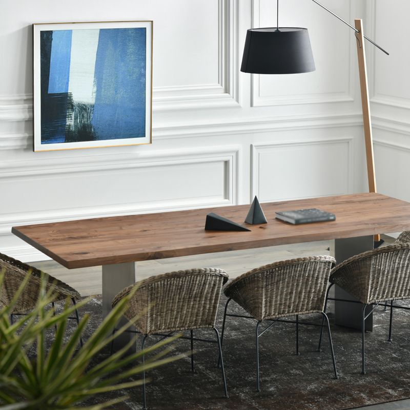Rectangle Kitchen Dining Table Solid Wood Table Luxury with Double Pedestal Base