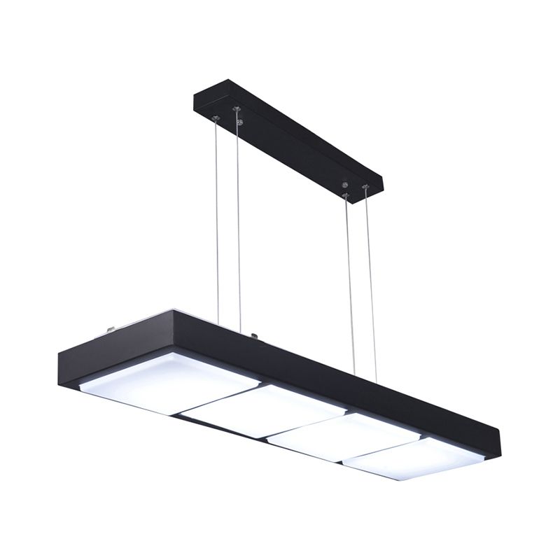 Rectangular Island Lamp Modern Metal 3/4/5 Lights Black/White Office Hanging Light in Warm/White