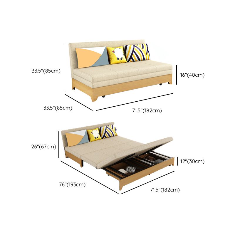 Contemporary 33.46" H Cotton Blend Armless Sleeper Sofa Bed in Beige