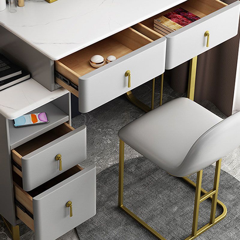 Glam Vanity Table with 4 Drawers and Golden Base and Stone Top