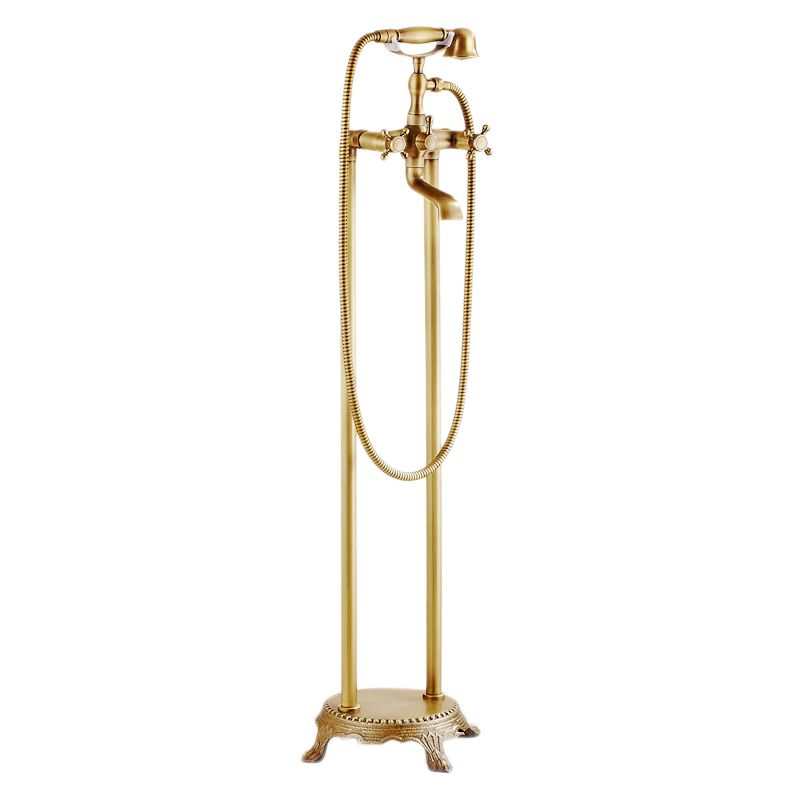 Traditional Floor Mounted Metal Freestanding Tub Filler Double Handles Bathtub Faucet