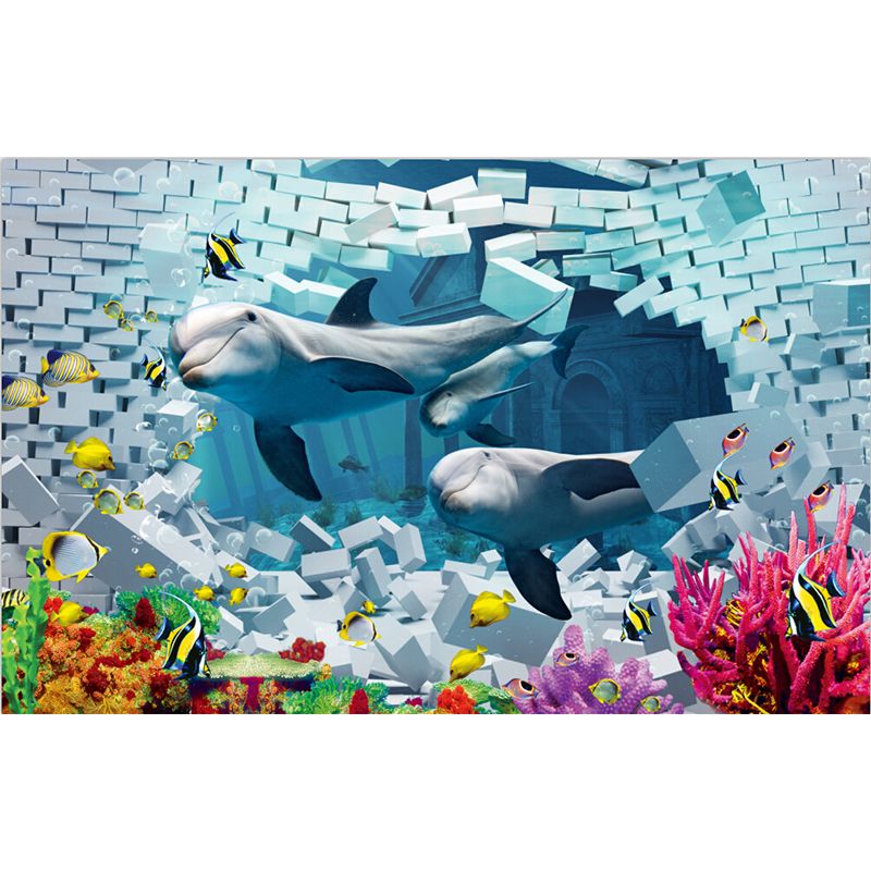 Diverting Underwater Dolphin Wall Mural Children's Art Non-Woven Material Wall Covering