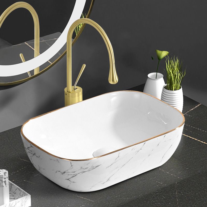 Contemporary Bathroom Sink Pop-Up Drain Porcelain Oval-Shape Vessel Bathroom Sink