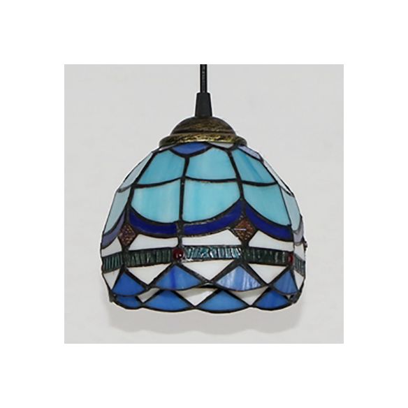 Mini Bowl Pendant Light Stained Glass Tiffany Single Hanging Lamp in Black Finish