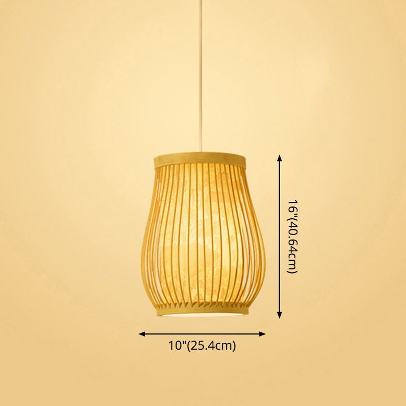 Chinoiserie gewebte Hängende Leuchten Bambus Single Tea Room Deckenleuchte mit Drucklampenkel