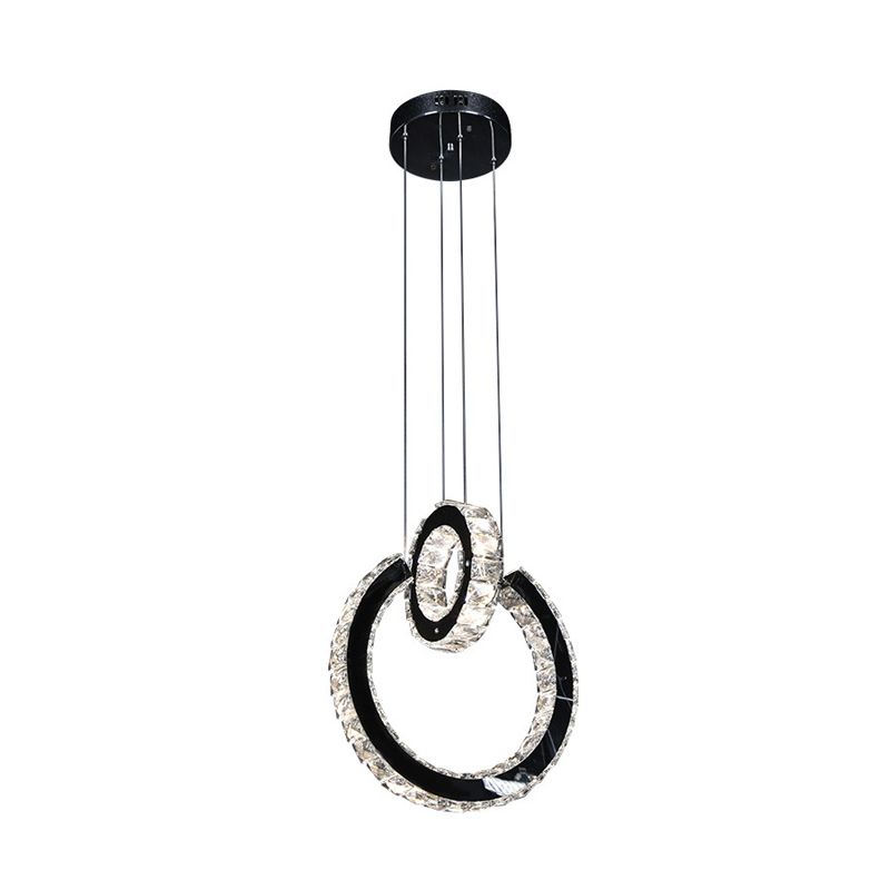 Minimalist Ring Crystal Chandelier Lighting Fixture LED Hanging Ceiling Light in Black