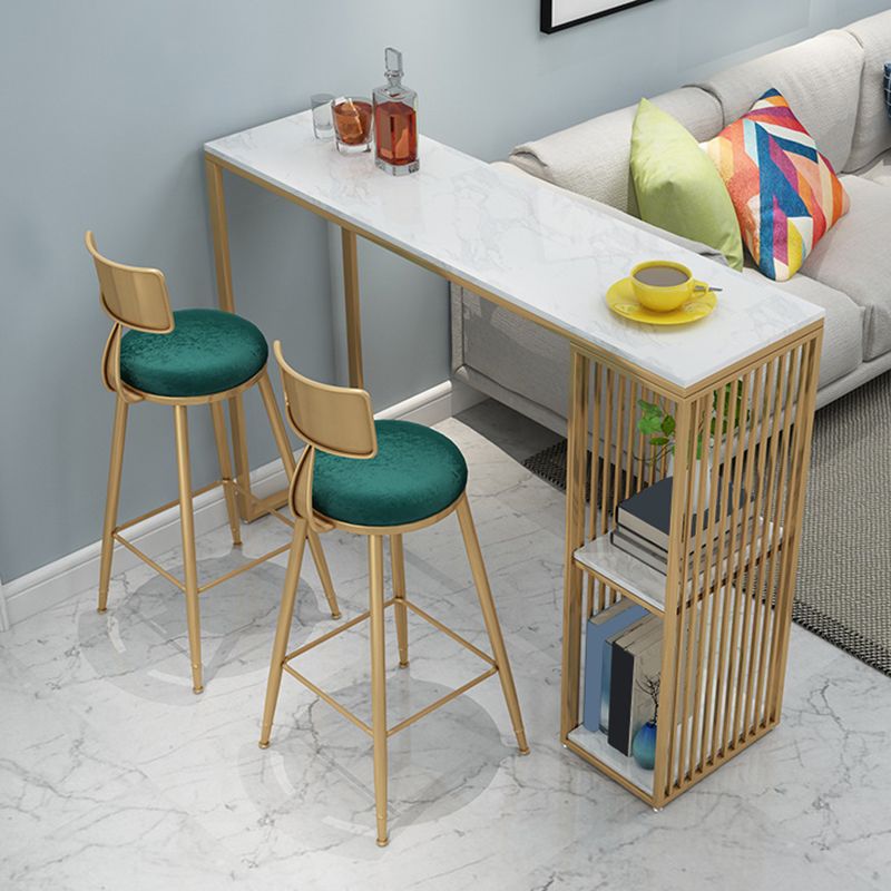 Gold Metal Dining Stools Glam Round Bar Stools with Footrest