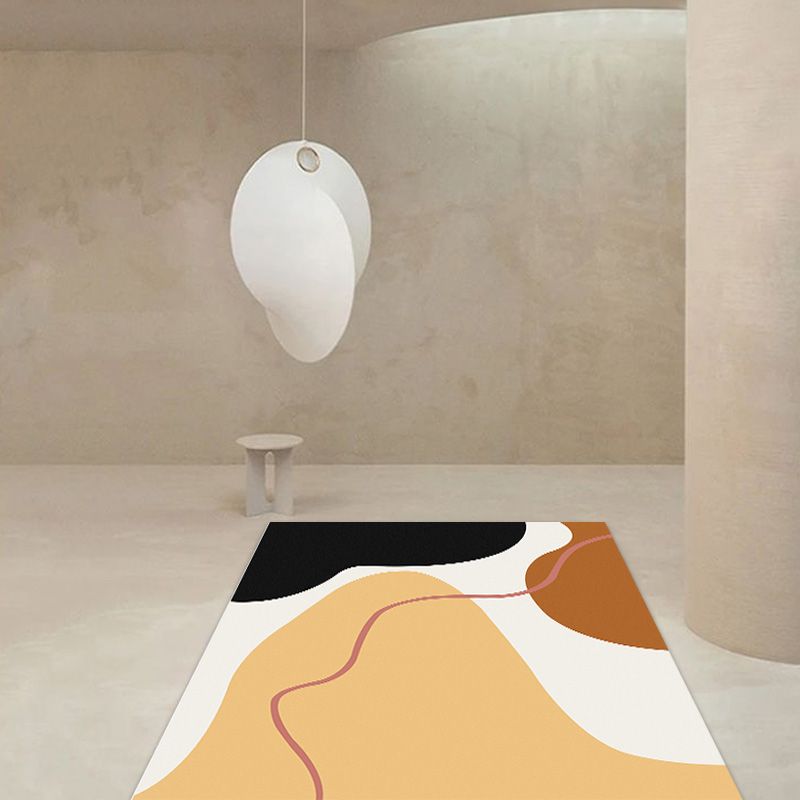 Modernist Colorblock Rug Beige and Yellow Polyester Rug Non-Slip Backing Washable Pet Friendly Carpet for Bedroom