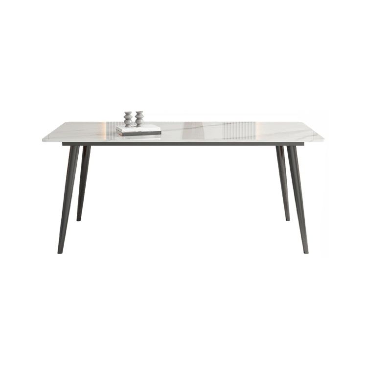 Mesa de comedor rectangular industrial de metal Mesa de piedra sinterizada blanca para cocina y comedor