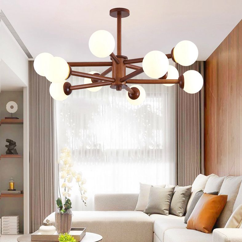 Luce a sospensione Sputnik Color Sputnik in moderna luce del soffitto in legno in stile creativo con tonalità di vetro opale