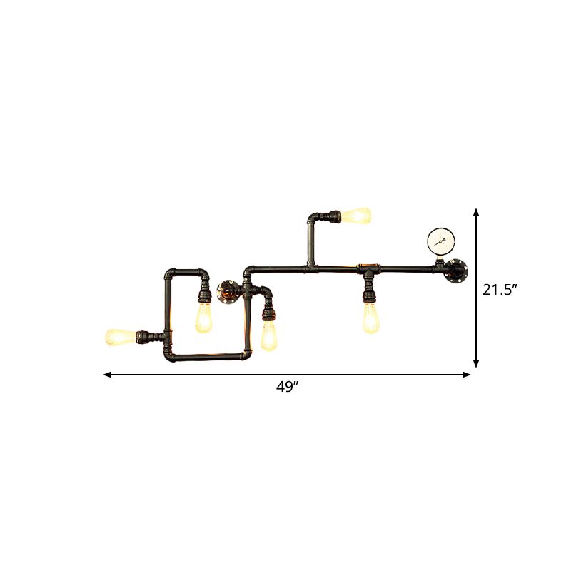 Metalen doolhof ontwerp SCONCE Licht met waterpijp industrieel 5-licht restaurant wandlamp in het zwart
