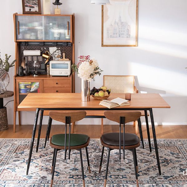 Metal Industrial Rectangle Dining Table Solid Wood Top Table with 4 Black Legs