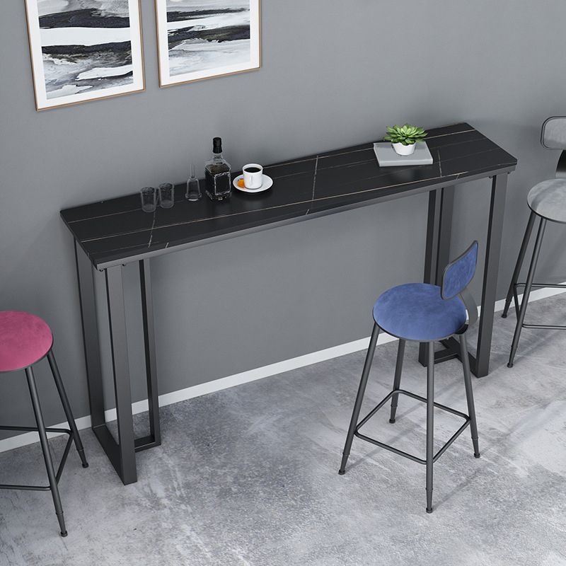 Industrial Bar Height Table Stone Top Bistro Table with Black Base