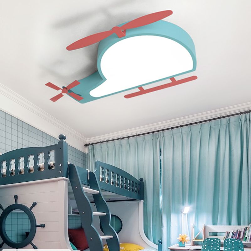 Blue Helicopter Flushmount Lighting Cartoon Style LED Metal Ceiling Mount Light with Acrylic Diffuser