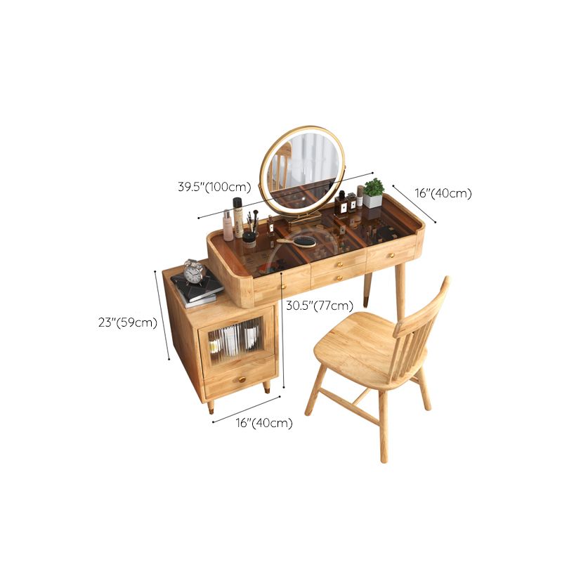 Glass Vanity Table Drawers Stool Vanity Set with Lights Mirror