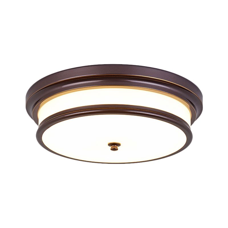 Plafonnier de couloir en forme de tambour, verre crème vintage, éclairage LED encastré noir/or, largeur 14"/16"