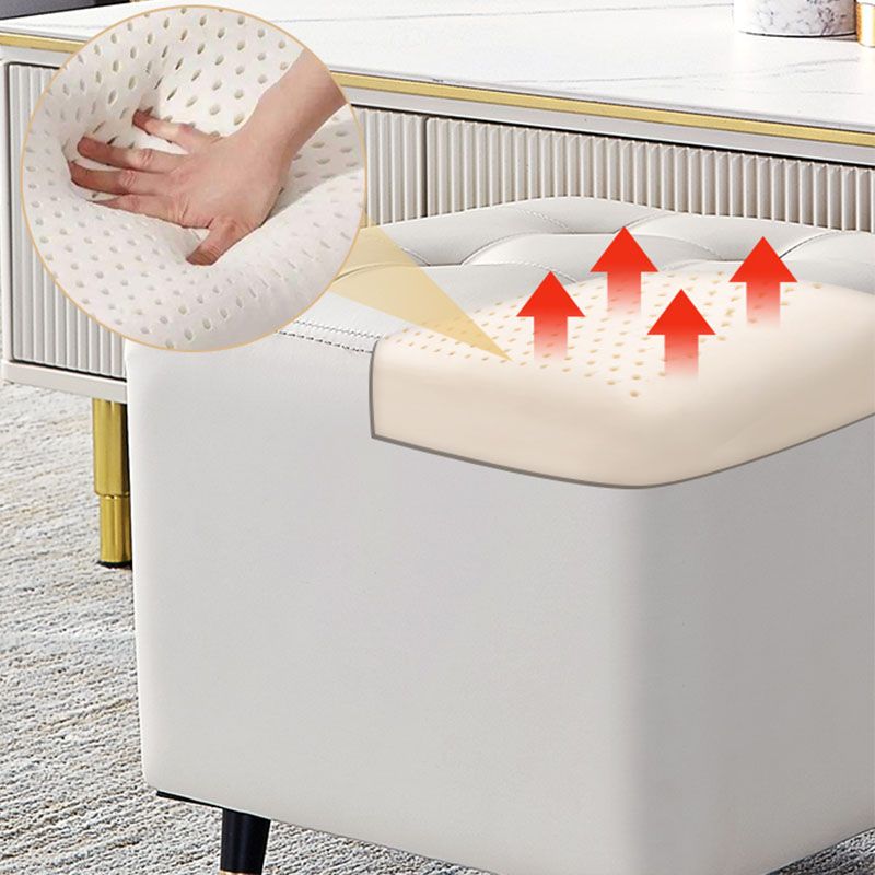 Glam Pouf Ottoman Genuine Leather Upholstered Tufted Square Ottoman with Metal Legs