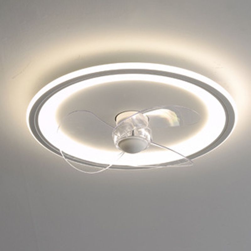 Contemporary Single White Ceiling Fan Lamp LED Metallic Ceiling Fan Light