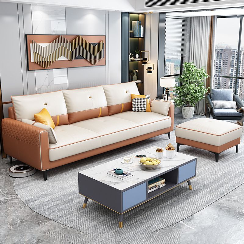 Scandinavian 3-seater Sofa with Ottoman Included Square Arm Sofa