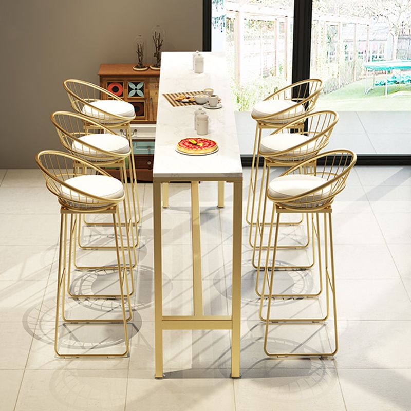 Glam Bar Height Table White Faux Marble Top Bistro Table with Trestle Base