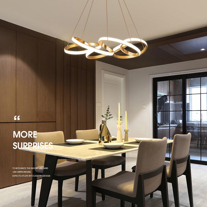 Gold Linear LED Hanging Lamp in Modern Simplicity Aluminium Adjustable Chandelier with Acrylic Shade