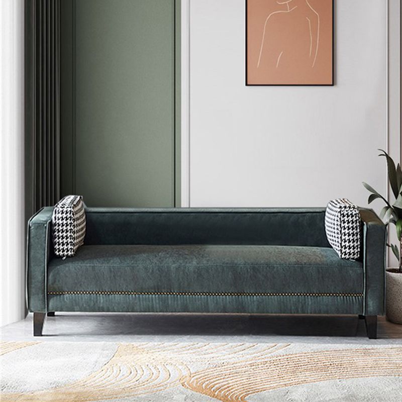 Contemporary Dark Green Sofa Tuxedo Arm Faux Leather Living Room Sofa