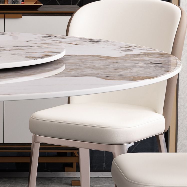 Round Dining Table Set 1/4/5/7 Pcs Sintered Stone Dining Table with Upholstered Chairs