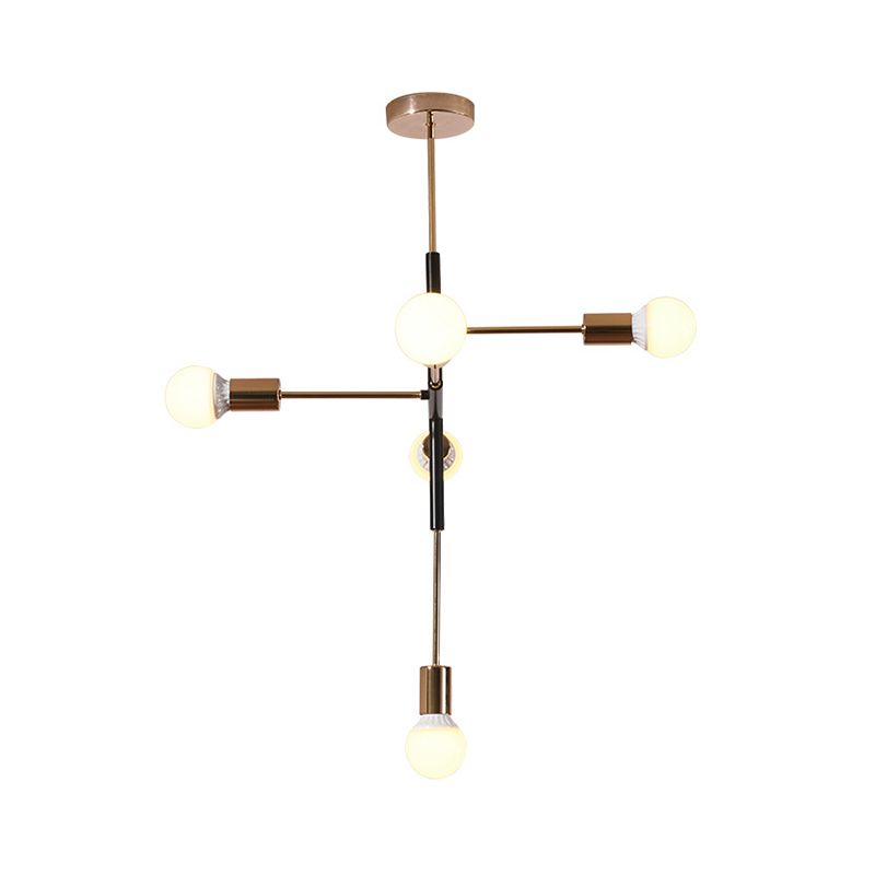 Metal Linear Chandelier Lighting Minimalist 5 Lights Brass Hanging Lamp Fixture for Living Room