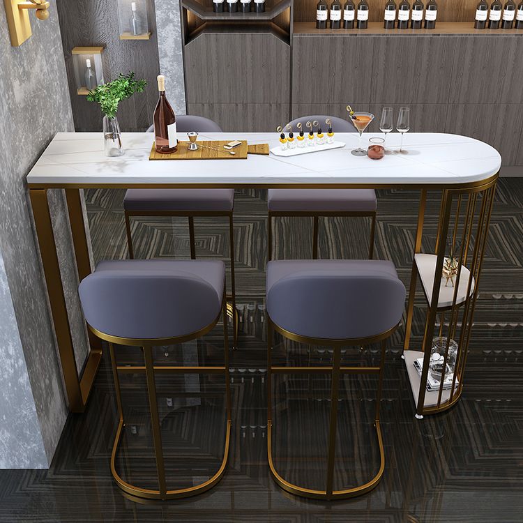 Industrial Black Iron Bar Table Faux Marble White Specialty Top 41.3"H Bistro Table
