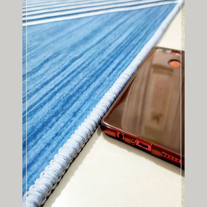 Blue Floral Pattern Rug Modern Polyester Area Carpet Anti-Slip Washable Rug for Home Decor