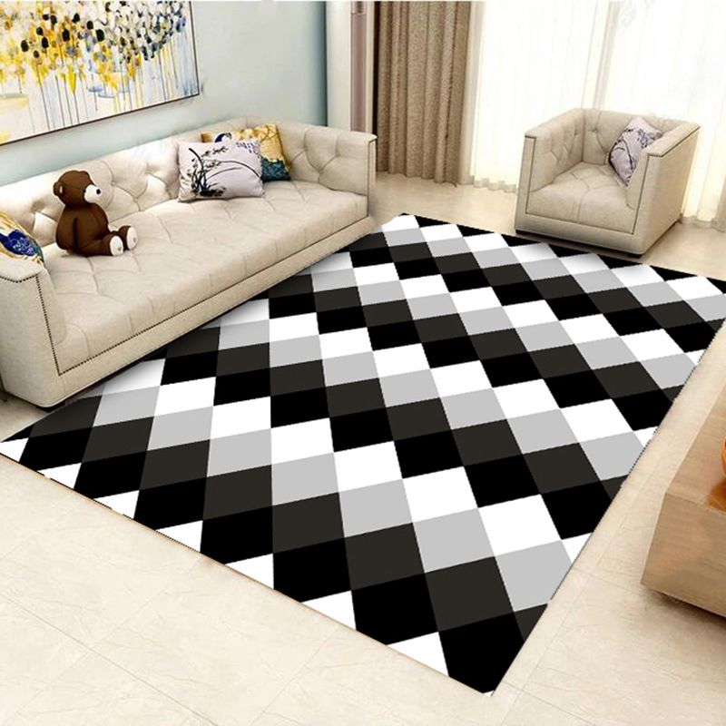 Black Modern Carpet Polyester Geometric Carpet Washable Rug for Home Decoration