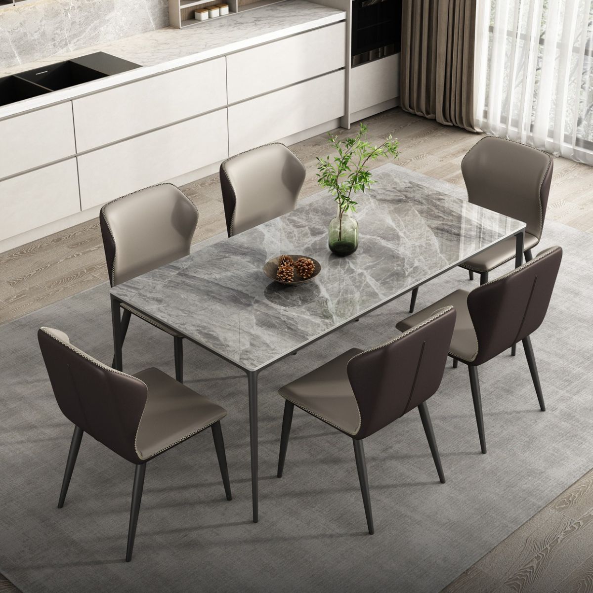 Modern Sintered Stone Dining Rectangle Table Set 1/4/6/7/9 Pieces Dining Set