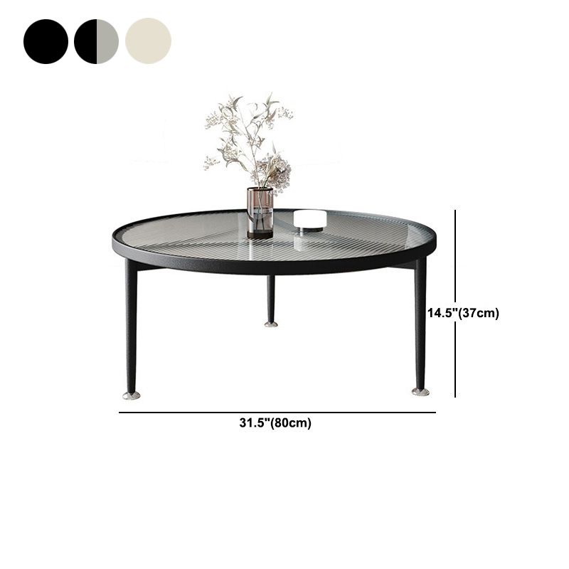 Iron 3 Legs Round Coffee Table with Glass Top Cocktail Table