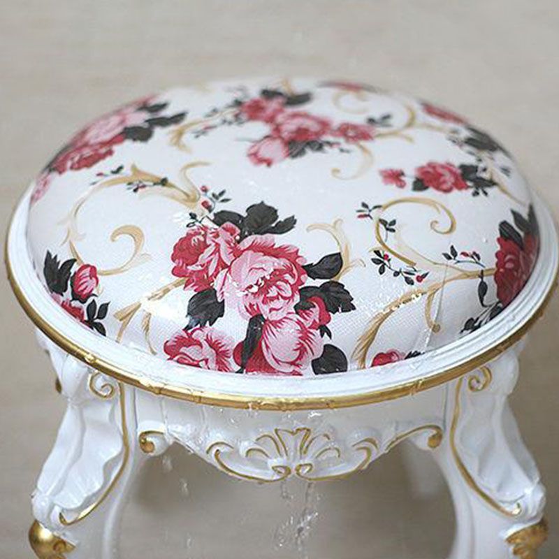 Mid-Century Modern Ottoman Faux Leather Upholstered Solid Color Round Ottoman