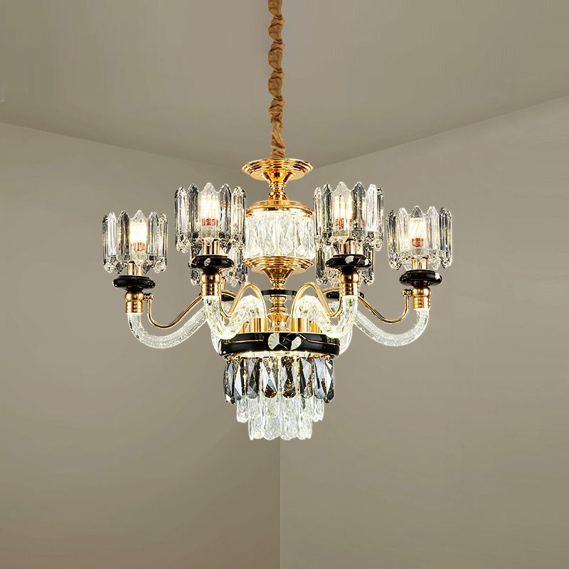 Lampadante a pendente a pendente del cerchio oro tradizionale rettangolo cristallino 6/8 lampadine sospensione soggiorno