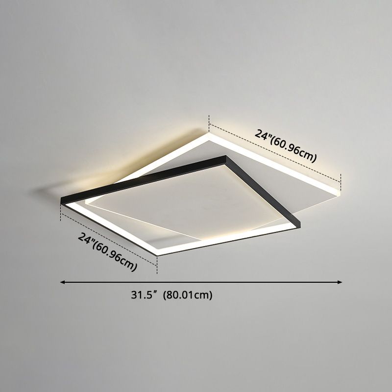 Simplicity LED Ceiling Lamp Double Squares Geometric Shape Flush Mount Lighting Fixture with Acrylic Shade
