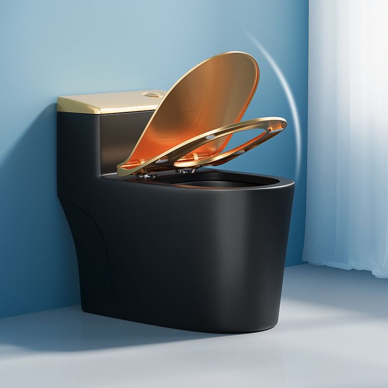 Traditional One Piece Toilet Floor Mounted Black Toilet Bowl with Seat for Washroom
