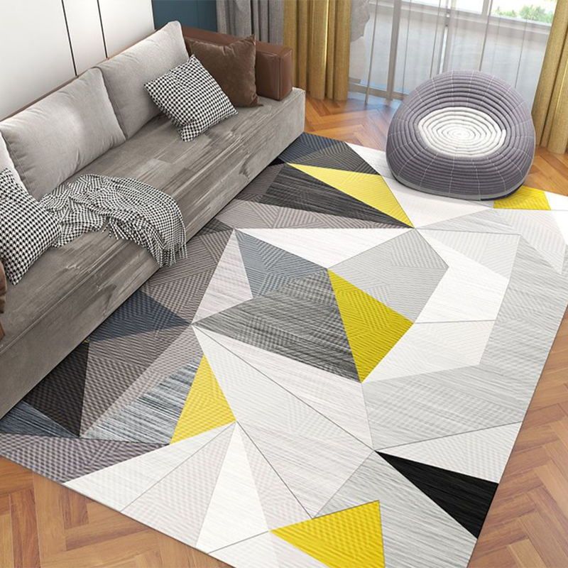 Gray Geometric Area Rug Rubber Modern Rug Washable Carpet for Living Room