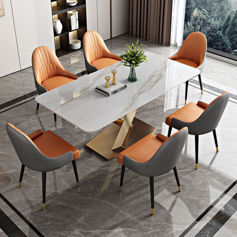Traditionele luxe rechthoekige eettafel stenen meubilair met voetstuk