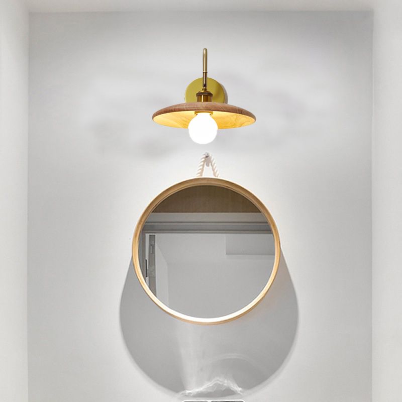 Modernism Single Golden Bathroom Vanity Light Shaded Bath Bar with Wood