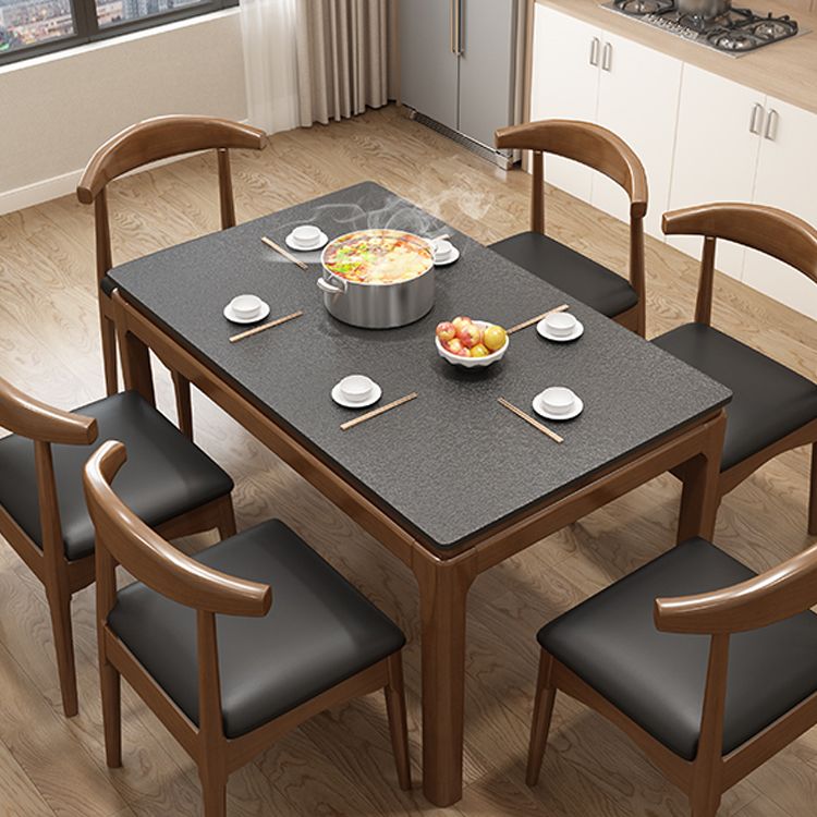 Modern Stone Rectangle Dining Table Rubber Wood Base for Dining Room