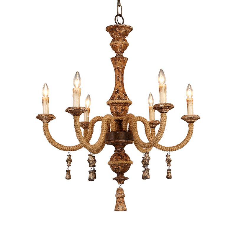 Metaalbruin hangende kroonluchter kaarsen 6 lampen traditionele hanglamp
